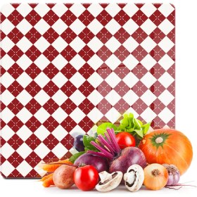 Resim Decovetro Cam Kesme Tahtası Kare Kırmızı Baklava Desenli 30X30 cm 
