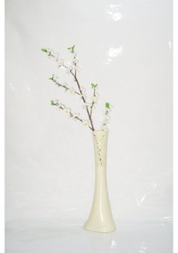 Resim 60 Cm Krem Rengi İşlemeli Vazo Beyaz Bahar Dalı 