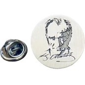 Resim Kuyumcudan Atatürk Yuvarlak Gümüş Yaka Rozeti 