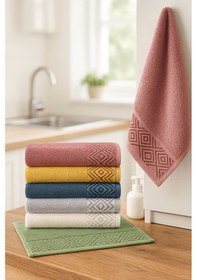 Resim 6'lı Mutfak Havlusu Seti 30x50 Cm %100 Pamuklu Kare Çok Renkli 