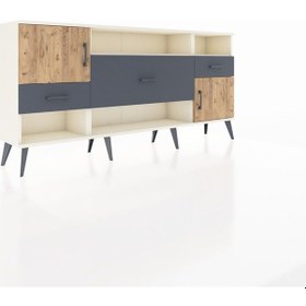 Resim Arges Konsol 3 Raflı 3 Çekmeceli 2 Kapaklı 176x30x83 Aytaşı-çam/antrasit Çam/antrasit 