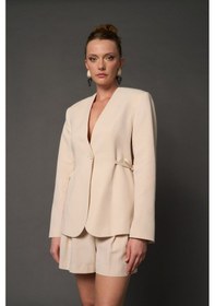 Resim Thalure Kadın Krem Beli Bağcıklı Blazer 