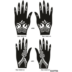 Resim Airbrush Tattoo Çiçek Desenleri 4'lü + El Kına Kına Kalıpları Sadece Kalıp Seti 2'li 