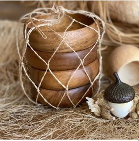 Resim 4'lü Yuvarlak Akasya Çerezlik Sunumluk Seti 10cm Aks-113 Ahşap 