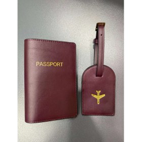 Resim Bordo Deri Pasaport Kılıfı ve Bagaj Etiketi Takımı 