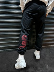 Resim Stadium Unisex Siyah Oversize Dragon Baskılı Lastik Paçalı Jogger Eşofman Altı 