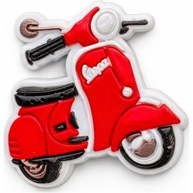 Resim Kırmızı Scooter Tasarımlı Kauçuk Rozet Çanta Ve Sırt Çantası Aksesuarı, Retro Motor Figürlü Pin Gri 
