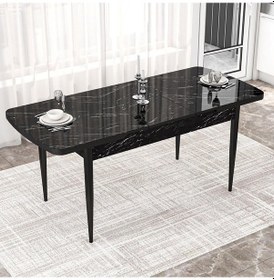 Resim Canisa Concept Kor Serisi, MDF 70x114 Açılabilir Yemek Masası Takımı, Siyah Mermer Desen Masa Ve 6 Gülkurusu Sandalye 