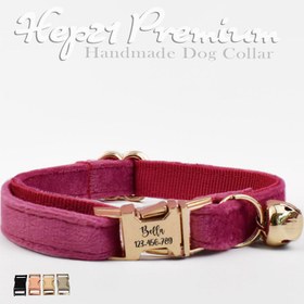 Resim Cat Collar Velvet Named Bell Cat Collar 015263 - fuchsia / S/M 