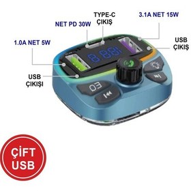 Resim Araç İçin Bluetooth Fm Modülatör Transmitter Çakmaklık - Mt9877 