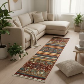 Resim Handmade Wool Runner – Geometric Stripes Hallway Rug 2x7ft 