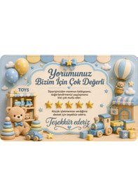 Resim Oyuncak Mağazası Temalı Thank You Kartı Müşteri Yorum Kartı 8x5 Cm Mavi 
