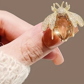 Resim Şık Altın Renkli Arı Broş - Parlayan Taşlı, Hayvan Şekilli Takım Elbise ve Aksesuarlar İçin, Parlak Tasarım, Güvenli Kilit, Her Kıyafa Zarafet Katın 