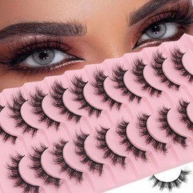 Resim 10 Çift 3D Kabarık Sahte Kirpikler, Kedi Gözü Etkisi, Yumuşak ve Yoğun, Dramatik Göz Geliştirme, Günlük Makyaj ve Cosplay için Uygun, Başlangıç Seviyesi, Çoklu Stiller Mevcut 