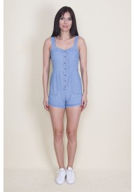 Resim Şans Tekstil Kadın Mavi Denim Kumaş Düğme Ve Cep Detaylı Askılı Tulum-mavi Mavi 
