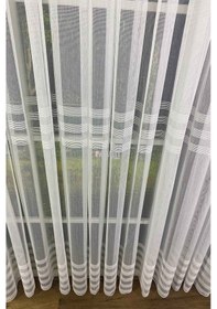 Resim Tül Perde Çift Şeritli Modern Bordürlü Eteği Bantlı 