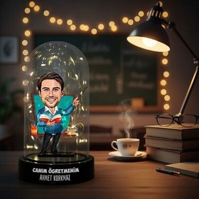 Resim Kişiye Özel Yakışıklı Hocam Karikatürlü Fanus Biblo 