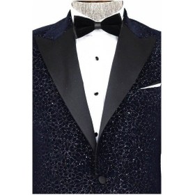 Resim Wessi Işıltılı Çiçek Desenli Lacivert Erkek Smokin Ceket Lacivert 