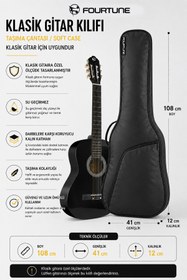 Resim Fourtune Luca Siyah Klasik Gitar Kılıfı Kalın Taşıma Çantası (Eğitim Metodu Hediye) 