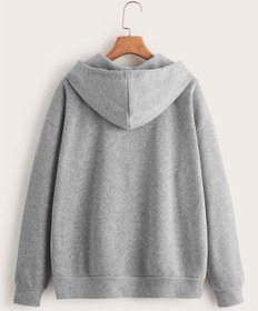 Resim Hırka - Gri Baskılı Oversize Kapüşonlu Unisex Gri 