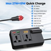 Resim 1 Adet Araç İnvertör Güç Adaptörü - 12V/24V'den 220V'ye Hızlı Şarj Cihazı, USB+PD Portlu Çok Fonksiyonlu Araç Elektronik Cihazı 