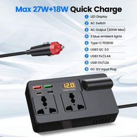 Resim 1 Adet Araç İnvertör Güç Adaptörü - 12V/24V'den 220V'ye Hızlı Şarj Cihazı, USB+PD Portlu Çok Fonksiyonlu Araç Elektronik Cihazı 