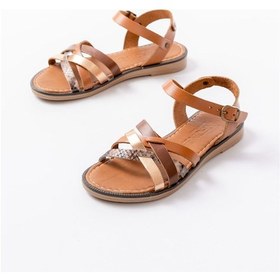 Resim 205-093 Taba Garni Hakiki Deri Ortopedik Taban Kadın Sandalet Bej 