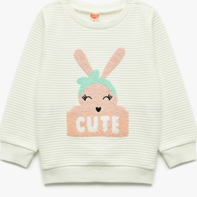 Resim Kız Bebek Bisiklet Yaka Nakışlı Dokulu Uzun Kollu Sweatshirt 