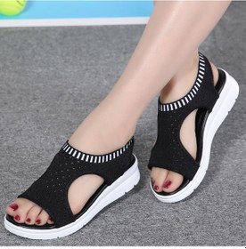 Resim Siyah Moda Güzel Kadın Yaz Sandalet Platformu Sandalet Ayakkabı Nefes Konfor Alışveriş Kadın Yürüyüş Ayakkabısı Siyah 