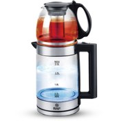 Resim NPO RAF R7898 Ledli 1500W Inox/Cam 2L Su Isıtıcı Kettle ve Demlik Süzgeçli Çay Makinesi NPO