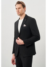 Resim İmza Siyah Gabardin Mono Yaka Tam Astar Esnek 6 Drop Slim Fit Casual Ceket 1002245162 Siyah 