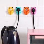 Resim 4 Adet Karikatür Ayı Duvara Monte Elektrik Priz Braketi, Güçlü Yapışkanlı Kablo Düzenleyici, Kolay Kurulum Mutfak Duvar Montajlı Priz Depolama, Pratik Kanca, Moda Tarzı, Plastik Malzeme, Yardımcı Kanca 
