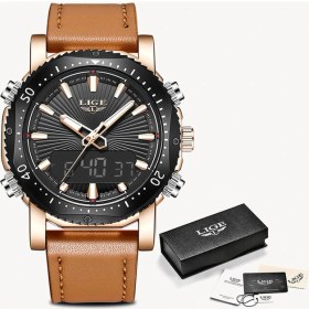 Resim Hanyang Gül Altın Siyah 2022 Lıge Yeni Spor Erkek Saatler Üst Marka Lüks Erkek Kuvars Çok Fonksiyonlu Saat Su Geçirmez Askeri Ordu Çift Ekran Izle (Yurt Dışından) 