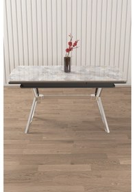 Resim Canisa Weps Serisi 89x150 Açılabilir Lak Panel Rampla Gri Krom Ayak Masa Takımı Ve 6 Gri Sandalye Rampla Gri Masa Gri Sandalye Krom Ayak 