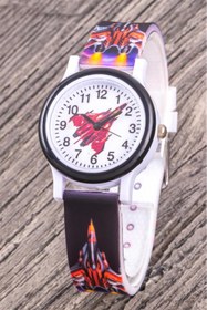 Resim Saattino Çocuk Kol Saati Uçak Desenli Siyah Renk Rakamlı 4-12 Yaş Hediyelik Saat ST-304328 