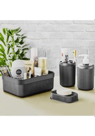 Resim Hometarz 4 Lü Plastik Banyo Seti Fırçalık Sabunluk Organizer 001 