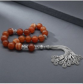 Resim Tesbihname Kararmaz Metal Püsküllü Küre Kesim Akik Doğaltaş Efe Tesbih Kırmızı 