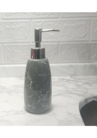 Resim Mermer Desenli Gri Sıvı Sabunluk 8x8x17cm 300ml Banyo Seti 