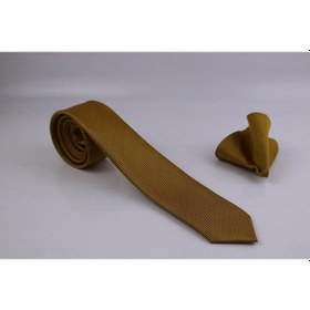 Resim Demfashion Özel Desenli Kravat Mendil Seti - Sarı 
