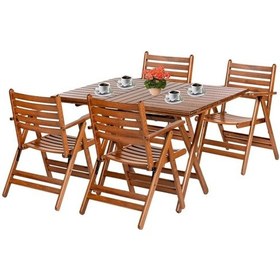 Resim Antalya Katlanır Ahşap Bahçe Balkon Seti: 80x120 Masa +4 Sandalye 