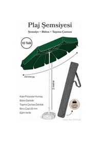 Resim Yeşil Plaj Şemsiyesi 200 Cm Çap / 10 Telli + Bidon + Taşıma Çantası Dahil 