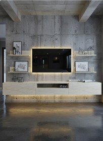 Resim Resital Ledli Duvara Monte Tv Sehpası - Traverten - W6017-8 Çok Renkli 