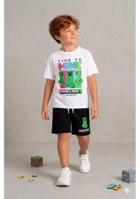 Resim Cg Kids Minecraft Erkek Çocuk Tshirt & Şort Alt Üst Takım Süper Kalite Siyah 