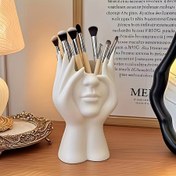 Resim 1 adet Soyut Yüz Tasarımı Plastik Kalem Tutucu ve Makyaj Fırçası Düzenleyici - Çok Fonksiyonlu Dekoratif Sanat Heykeli, Hafif, Elektrik Gerektirmez, Masa ve Makyaj Masası Dekoru İçin İdeal, Masa Düzenleyici | Sanatsal Dekorasyon İtemi | Hafif Plastik, Makyaj Fırçaları 