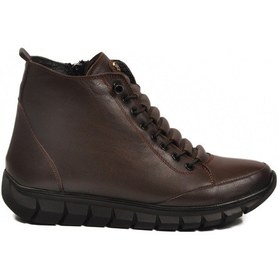 Resim Kahve Hakiki Deri İçi Polarlı Kaymaz Fermuarlı Kadın Bot 3910 Z Kahve 