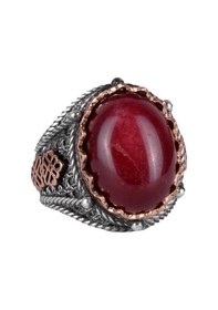 Resim 925 Ayar Solid Gümüş Yüzük, Gerçek Doğal Taş Yüzük Cabochon Yakut Gümüş 