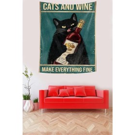 Resim Storemax Pelangi Şarapçı Sevimli Kedili Kediler Iyileştirir Leke Tutmaz Kumaş Duvar Örtüsü Duvar Halısı Tapestry, Siyah-Yeşil 70 x 100, 76874277010005 