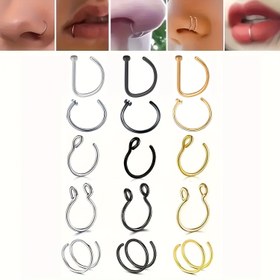 Resim 5 Adet Kadın Vücut Takısı, Paslanmaz Çelik Burun Septum Halkaları, Dudak Hoopları, Sahte Piercing Burun Yüzükleri, Basit Tarz, 316L Paslanmaz Çelik, Günlük ve Parti Kullanımı İçin Her Mevsim 