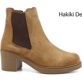 Resim Gönderi R Açık Taba Süet Fermuarlı Kalın Topuklu Hakiki Deri Chelsea Bot Taba Süet 