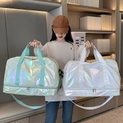 Resim Geniş Kapasiteli Çok Fonksiyonlu Seyahat Çantası - Hafif Naylon Hafta Sonu Tote Çanta, Ayarlanabilir Omuz Askılıkları ve Güvenli Kilitli, Spor Salonu, Gece Geçekleri için Elde Yıkanabilir, Beyaz/Pembe/Mor/Yeşil/Mavi/Siyah 